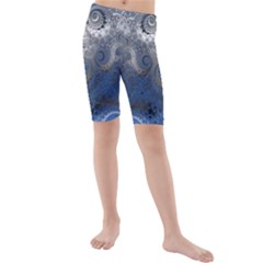 Blue Swirls And Spirals Kids  Mid Length Swim Shorts by SpinnyChairDesigns