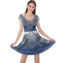 Blue Swirls And Spirals Cap Sleeve Dress by SpinnyChairDesigns