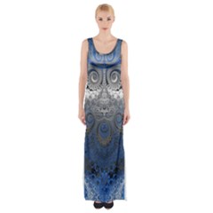 Blue Swirls And Spirals Thigh Split Maxi Dress by SpinnyChairDesigns