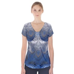 Blue Swirls And Spirals Short Sleeve Front Detail Top by SpinnyChairDesigns