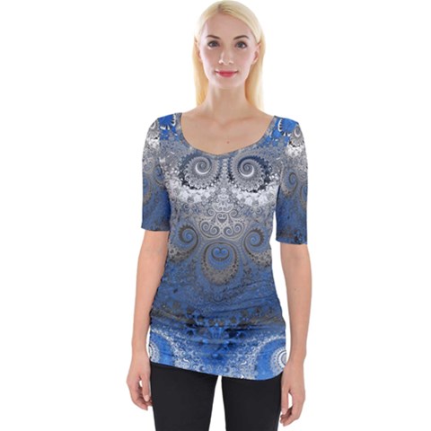 Blue Swirls And Spirals Wide Neckline Tee by SpinnyChairDesigns