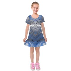 Blue Swirls And Spirals Kids  Short Sleeve Velvet Dress by SpinnyChairDesigns