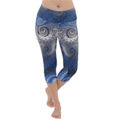 Blue Swirls And Spirals Lightweight Velour Capri Yoga Leggings by SpinnyChairDesigns