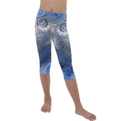 Blue Swirls And Spirals Kids  Lightweight Velour Capri Leggings  by SpinnyChairDesigns