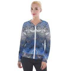 Blue Swirls And Spirals Velour Zip Up Jacket by SpinnyChairDesigns