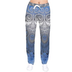 Blue Swirls And Spirals Women Velvet Drawstring Pants by SpinnyChairDesigns