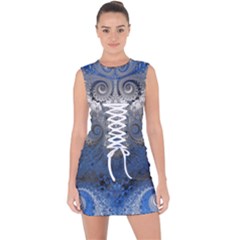 Blue Swirls And Spirals Lace Up Front Bodycon Dress by SpinnyChairDesigns