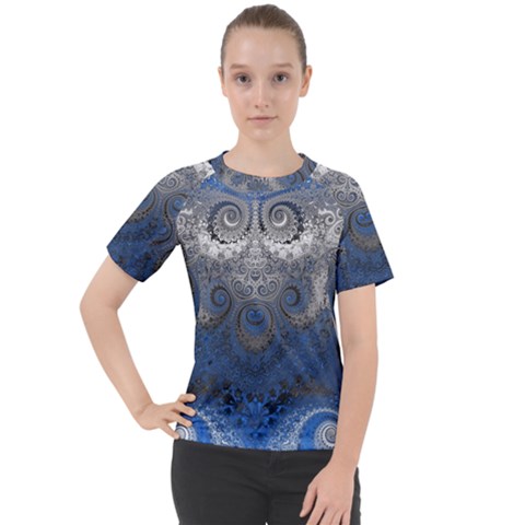 Blue Swirls And Spirals Women s Sport Raglan Tee by SpinnyChairDesigns