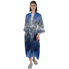 Blue Swirls And Spirals Maxi Satin Kimono by SpinnyChairDesigns