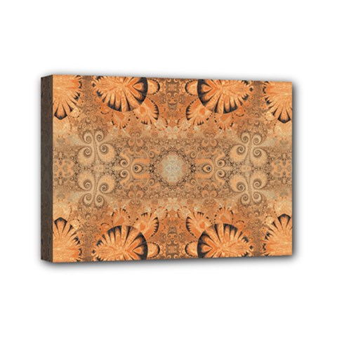 Rustic Orange Swirls Mini Canvas 7  X 5  (stretched) by SpinnyChairDesigns