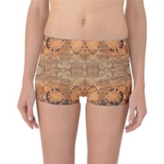 Rustic Orange Swirls Reversible Boyleg Bikini Bottoms by SpinnyChairDesigns