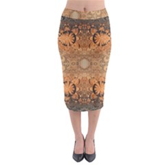 Rustic Orange Swirls Midi Pencil Skirt by SpinnyChairDesigns