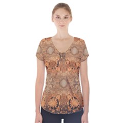 Rustic Orange Swirls Short Sleeve Front Detail Top by SpinnyChairDesigns