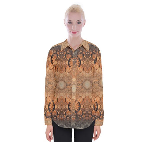 Rustic Orange Swirls Womens Long Sleeve Shirt by SpinnyChairDesigns