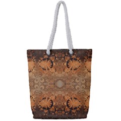 Rustic Orange Swirls Full Print Rope Handle Tote (small) by SpinnyChairDesigns