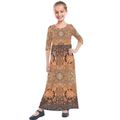 Rustic Orange Swirls Kids  Quarter Sleeve Maxi Dress by SpinnyChairDesigns