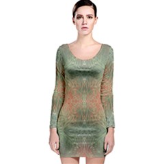 Peach Green Texture Long Sleeve Bodycon Dress