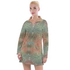 Peach Green Texture Women s Long Sleeve Casual Dress by SpinnyChairDesigns