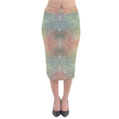 Peach Green Texture Velvet Midi Pencil Skirt by SpinnyChairDesigns