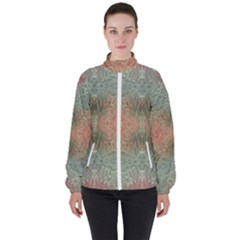 Peach Green Texture Women s High Neck Windbreaker by SpinnyChairDesigns