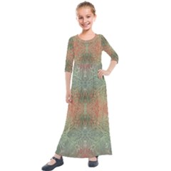 Peach Green Texture Kids  Quarter Sleeve Maxi Dress by SpinnyChairDesigns