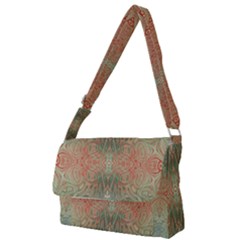 Peach Green Texture Full Print Messenger Bag (s) by SpinnyChairDesigns