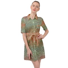 Peach Green Texture Belted Shirt Dress by SpinnyChairDesigns