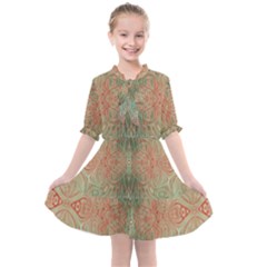 Peach Green Texture Kids  All Frills Chiffon Dress by SpinnyChairDesigns