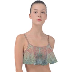 Peach Green Texture Frill Bikini Top by SpinnyChairDesigns