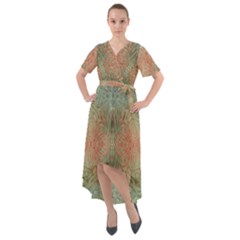 Peach Green Texture Front Wrap High Low Dress by SpinnyChairDesigns