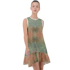 Peach Green Texture Frill Swing Dress by SpinnyChairDesigns