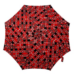 Abstract Red Black Checkered Hook Handle Umbrellas (medium) by SpinnyChairDesigns