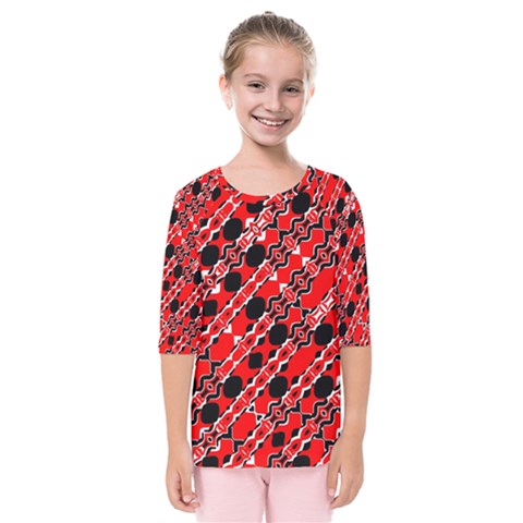 Abstract Red Black Checkered Kids  Quarter Sleeve Raglan Tee by SpinnyChairDesigns