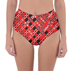 Abstract Red Black Checkered Reversible High-waist Bikini Bottoms by SpinnyChairDesigns