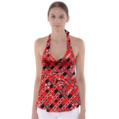 Abstract Red Black Checkered Babydoll Tankini Top by SpinnyChairDesigns