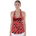 Abstract Red Black Checkered Babydoll Tankini Top View1