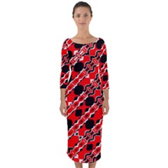 Abstract Red Black Checkered Quarter Sleeve Midi Bodycon Dress by SpinnyChairDesigns