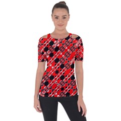 Abstract Red Black Checkered Shoulder Cut Out Short Sleeve Top by SpinnyChairDesigns