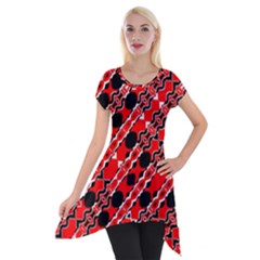 Abstract Red Black Checkered Short Sleeve Side Drop Tunic by SpinnyChairDesigns