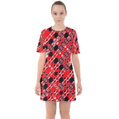 Abstract Red Black Checkered Sixties Short Sleeve Mini Dress by SpinnyChairDesigns