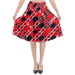 Abstract Red Black Checkered Flared Midi Skirt by SpinnyChairDesigns