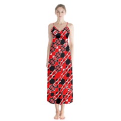 Abstract Red Black Checkered Button Up Chiffon Maxi Dress by SpinnyChairDesigns