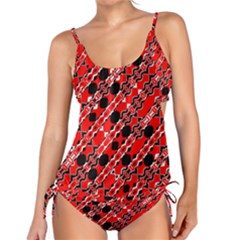 Abstract Red Black Checkered Tankini Set by SpinnyChairDesigns