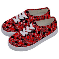 Abstract Red Black Checkered Kids  Classic Low Top Sneakers by SpinnyChairDesigns