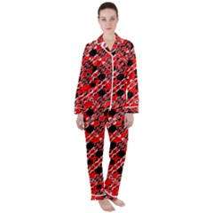 Abstract Red Black Checkered Satin Long Sleeve Pyjamas Set by SpinnyChairDesigns