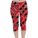 Abstract Red Black Checkered Velvet Capri Leggings  View1