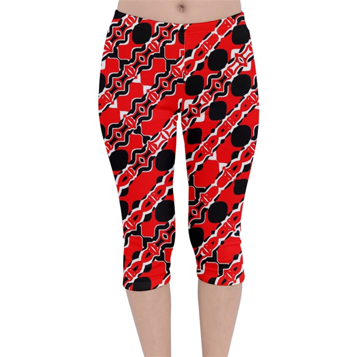 Abstract Red Black Checkered Velvet Capri Leggings 