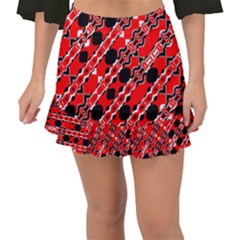 Abstract Red Black Checkered Fishtail Mini Chiffon Skirt by SpinnyChairDesigns