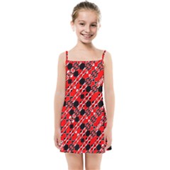 Abstract Red Black Checkered Kids  Summer Sun Dress by SpinnyChairDesigns