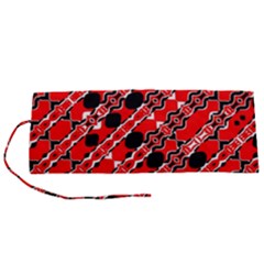 Abstract Red Black Checkered Roll Up Canvas Pencil Holder (s) by SpinnyChairDesigns